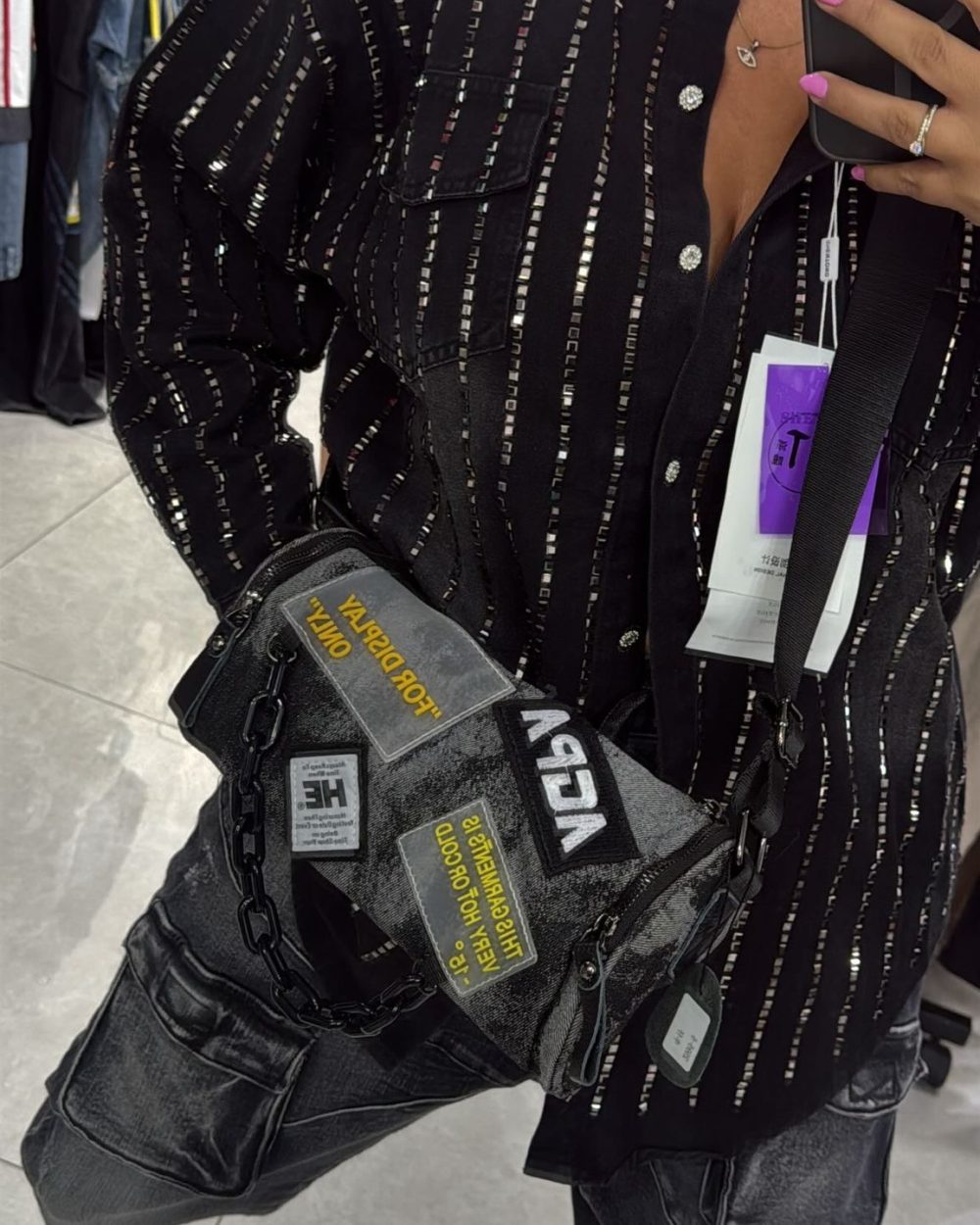 תיק עגול ג׳ינס פצים