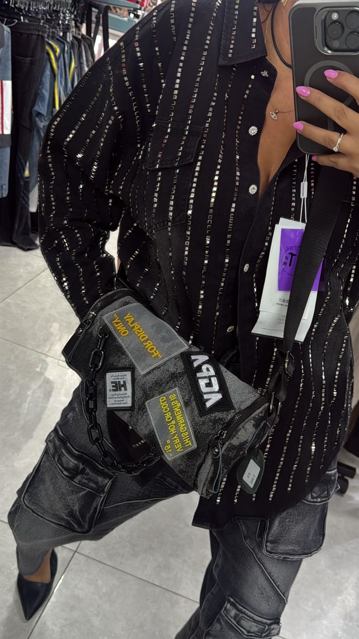 תיק עגול ג׳ינס פצים