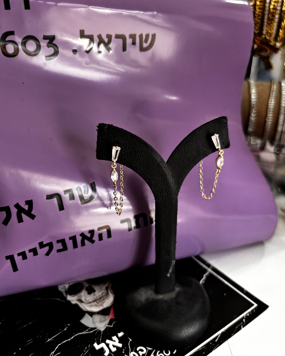 עגיל נופל זרקון בגט